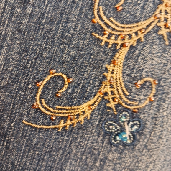 Vintage Denim Cropped Jeans Sz 4  Embroidered Embellished Beaded Acid Wash Boho - Picture 4 of 16